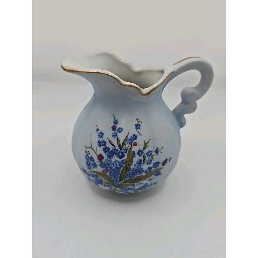 Vintage Lefton China Floral Creamer Pitcher With Gold Trim #8208 Handpainted